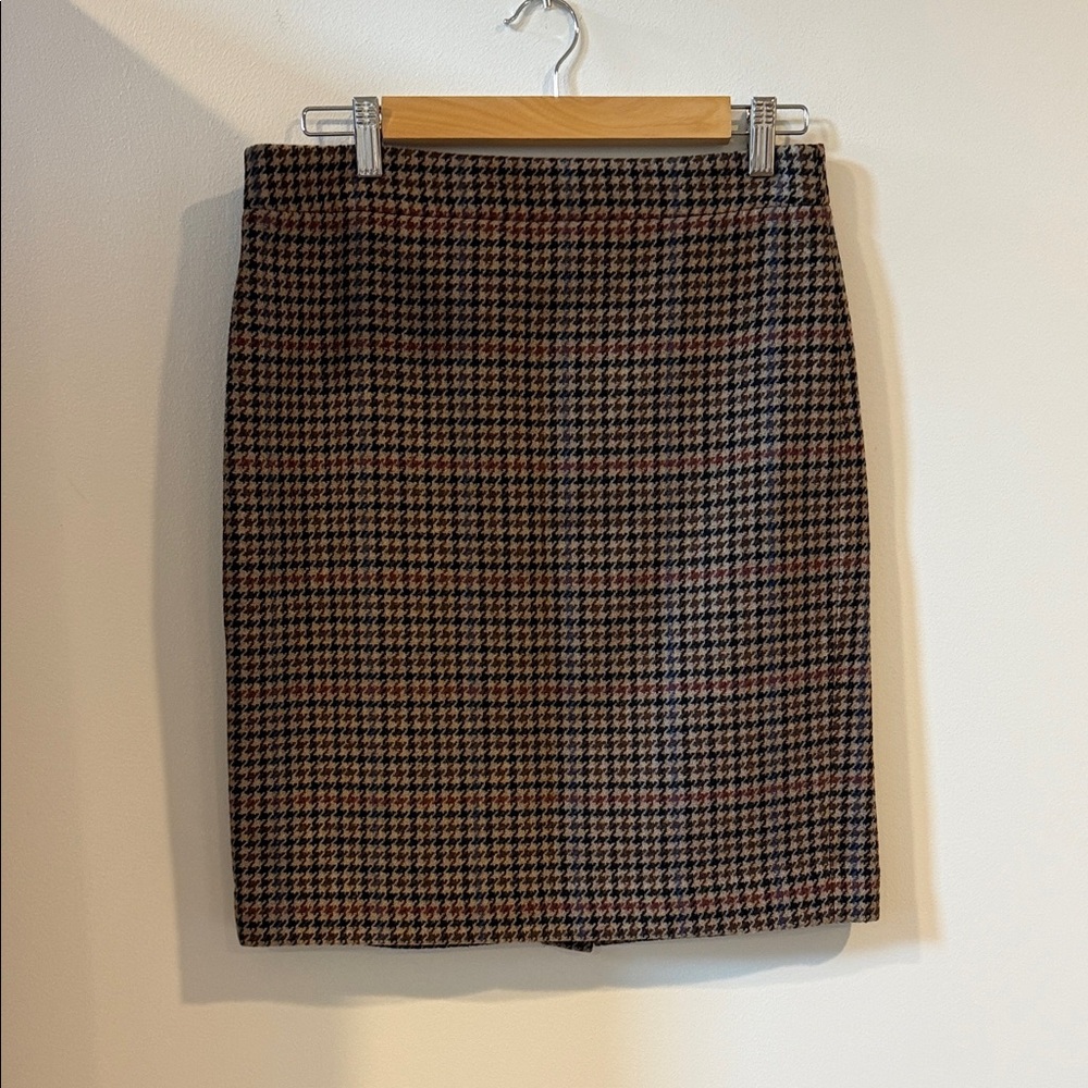 J. Crew Black and Brown Houndstooth Pencil Skirt